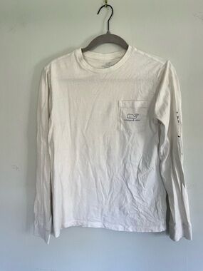 Boys Vineyard Vines White Long-Sleeve Pocket Tee with Whale Logo